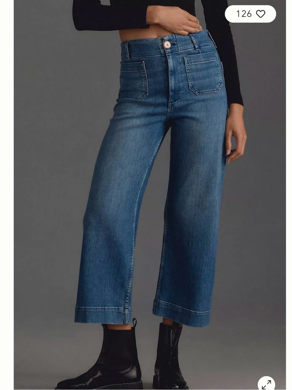 Maeve Mid-Rise Cropped Wide-Leg Jeans in Blue Wash